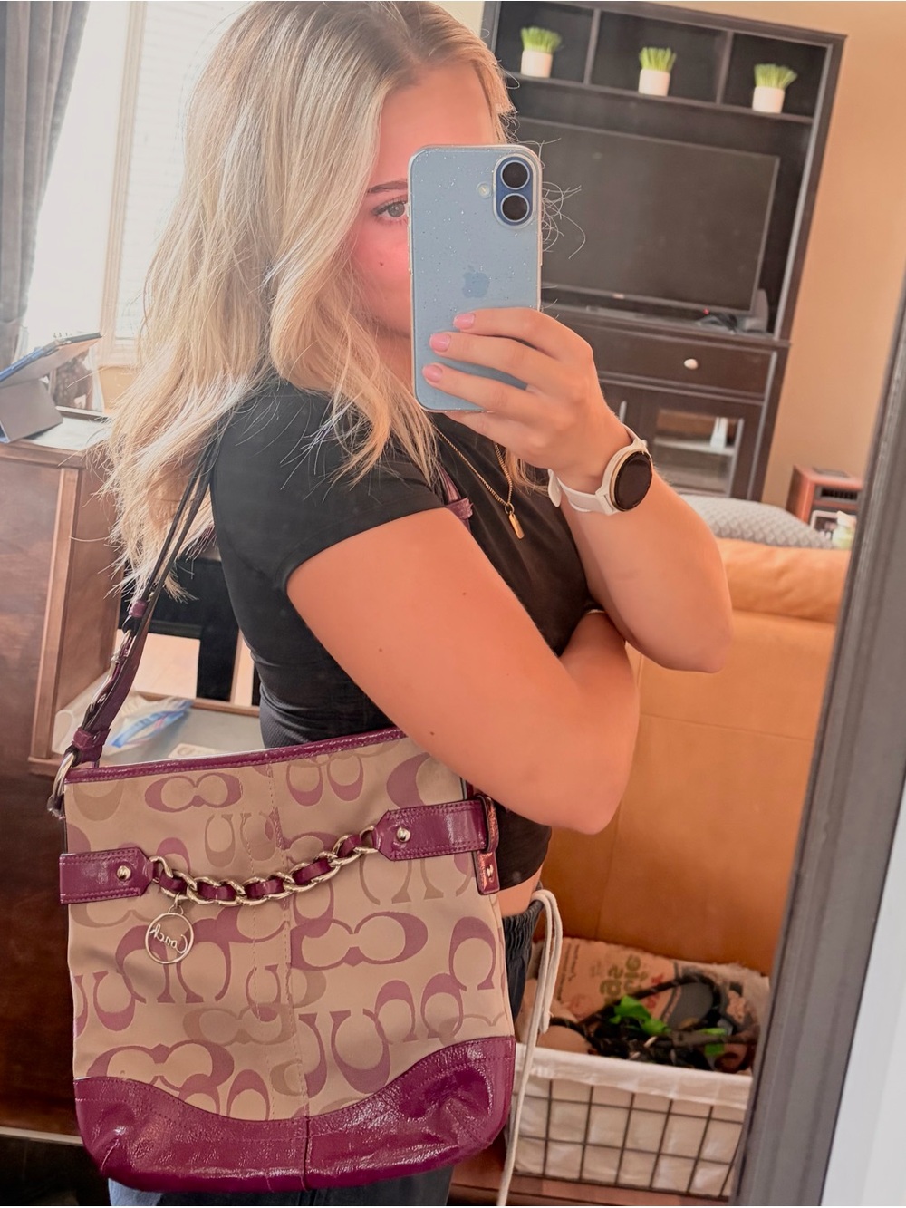 Y2K Coach Signature Shoulder Bag Pink - Picture 1 of 7